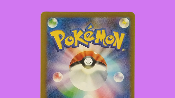 The back of a Japanese Pokémon card, on a purple background.